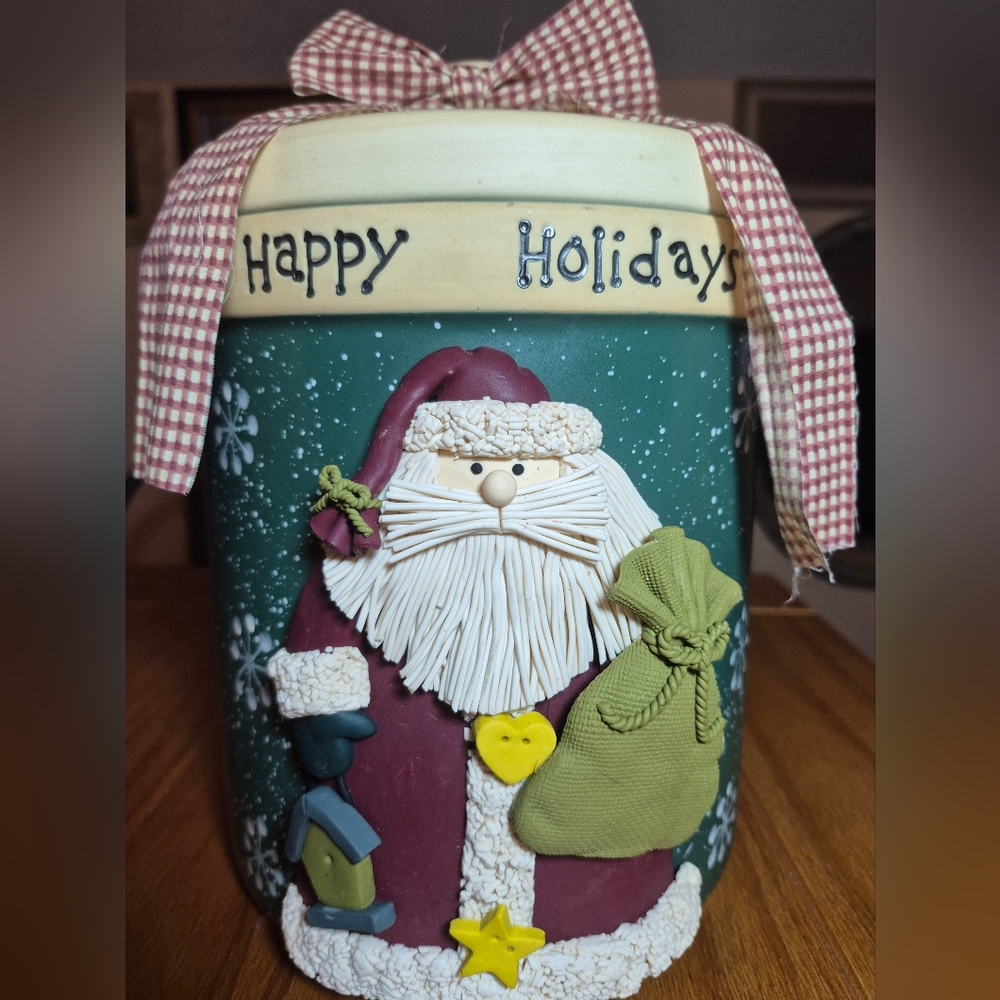 Festive Happy Holidays Santa Cookie Jar‎